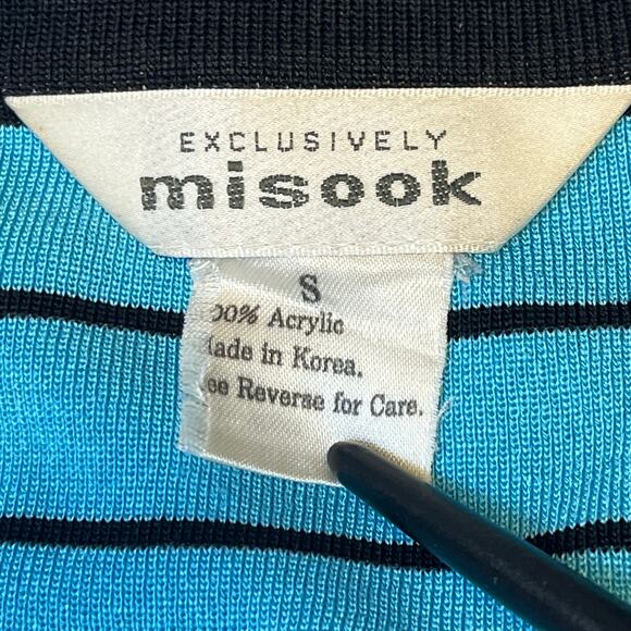 Misook Women’s Blue Yellow Black Striped Acrylic Open Cardigan Sweater Small - Picture 4 of 4